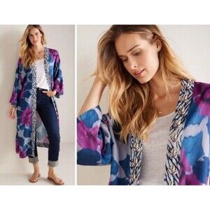 Soft Surroundings Artika Kimono Cardigan Sz L/XL Puka Shell Trim Boho NWOT